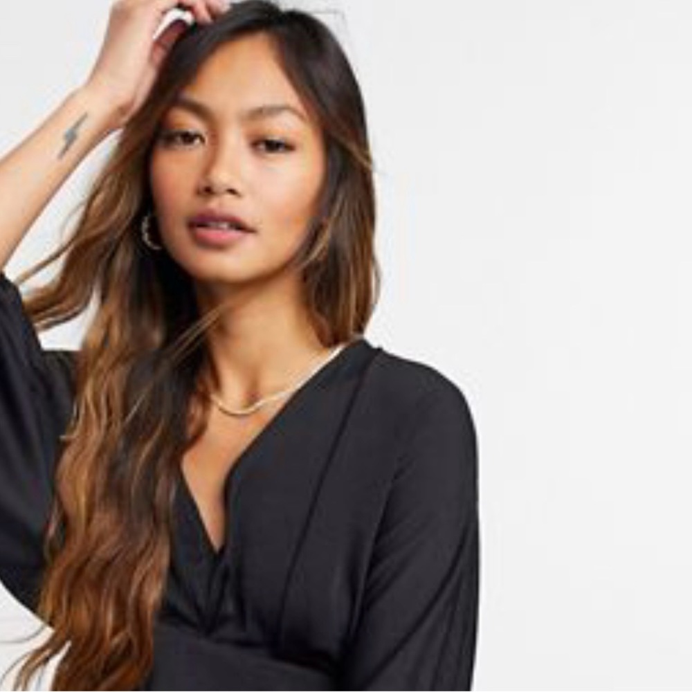 Long sleeve v neck satin top